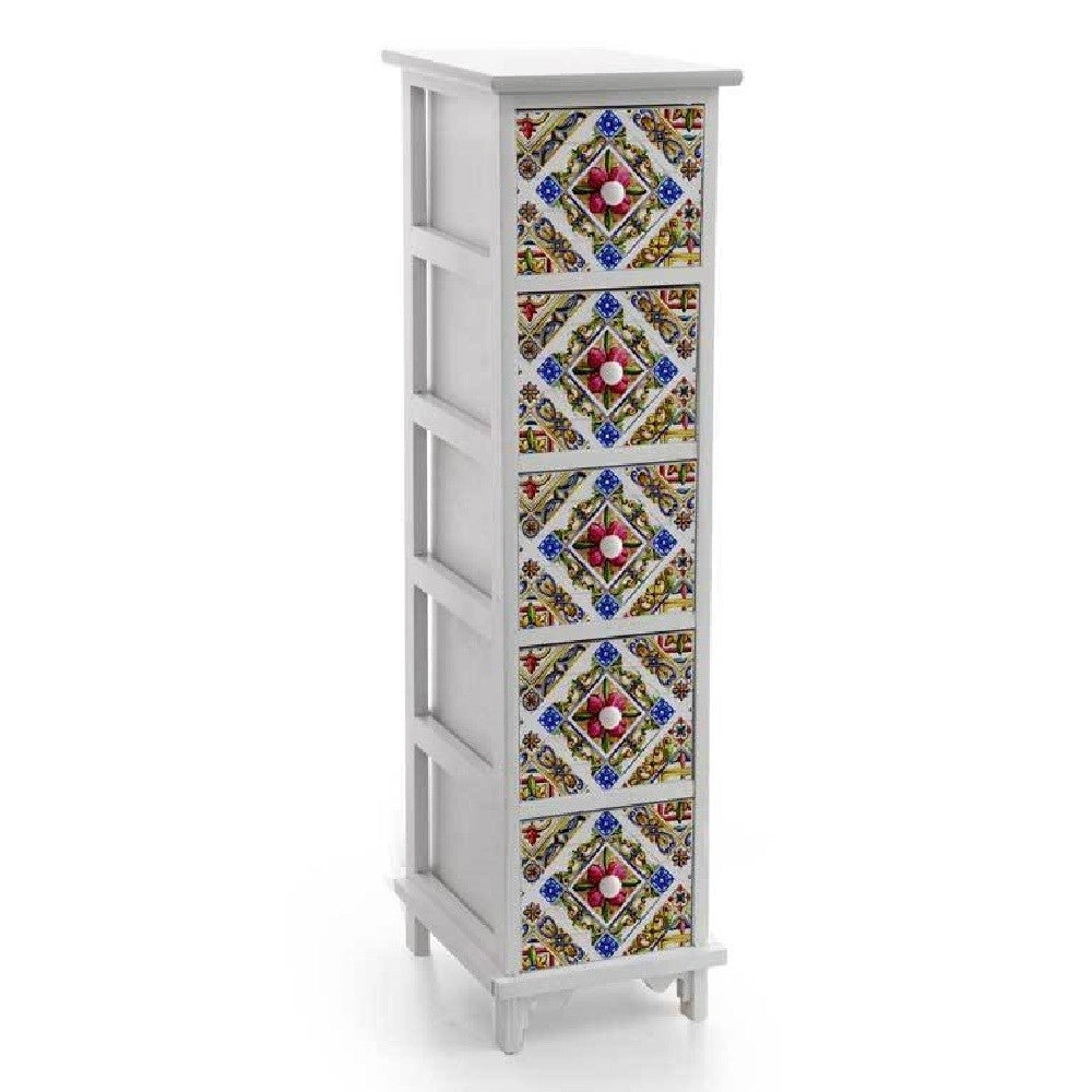 Trade Shop - Cassettiera 5 Cassetti Slim Decorata Salvaspazio Salotto Camera 98x26x32cm 829413 -