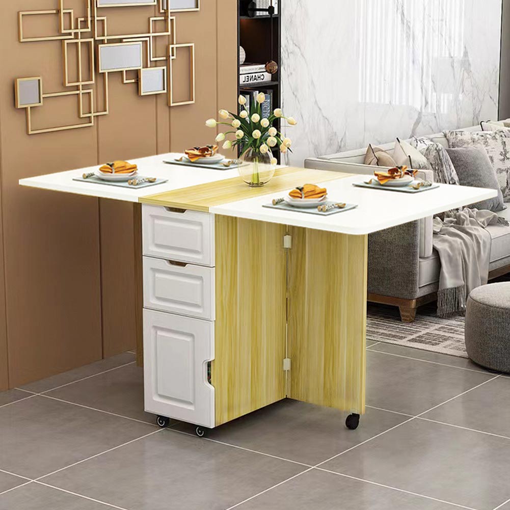 Tavolo Tavolino Pranzo Mobile Cucina Pieghevole Cassetti Salvaspazio con Ruote