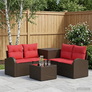 Set di divani 6 pz Marrone e Rosso Rattan sintetico e Acciaio 3447185