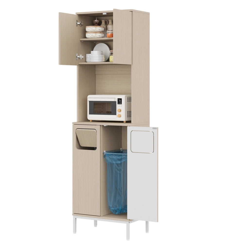 Credenza cucina 53x35x181 cm con vano rifiuti e ripiani regolabili in MDF bianco