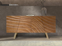 Credenza in noce chiaro e acciaio lucidato color oro