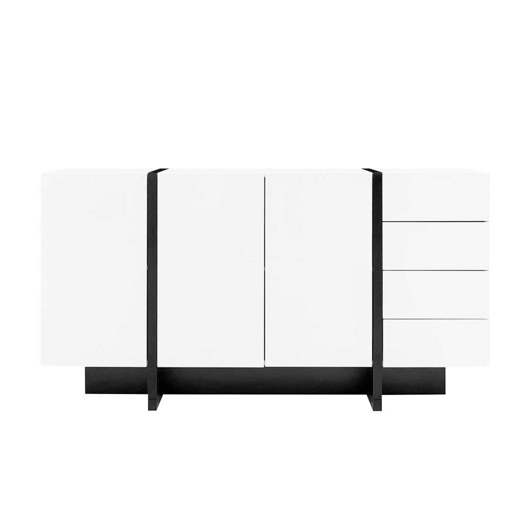 Credenza bianca lucida - Zephmum- 2 ante 4 cassetti facile pulizia