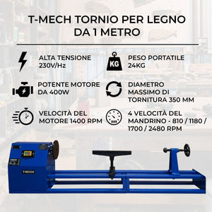 Tornio per Legno da Banco 400W 147x36x21 cm con 6 Scalpelli