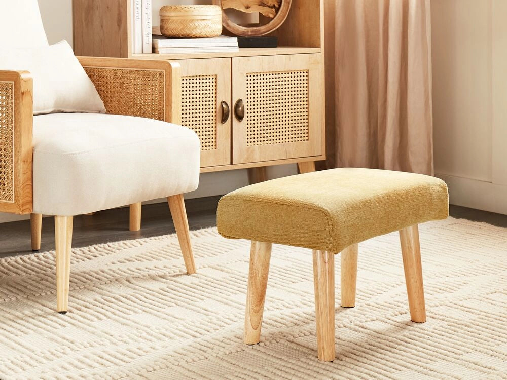 Poggiapiedi in poliestere giallo con gambe in legno Camera da letto Soggiorno Accessori per sedersi