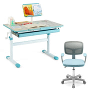 Scrivania per bambini regolabile in altezza e sedia per scrivania, Tavolo ergonomico azzurro e sedile girevole a rete-Tavoli e sedie