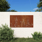 Decorazione Muro da Giardino 105x55cm Skyline in Acciaio Corten 824497