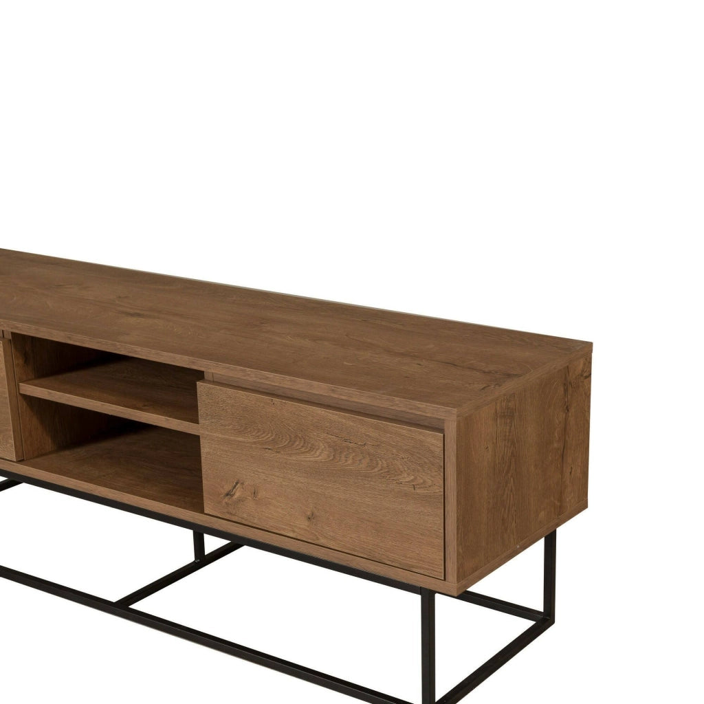 Mobile porta TV Corinna, Credenza da soggiorno, Armadio basso per TV, Base parete attrezzata, 140x40h50 cm, Noce e Nero