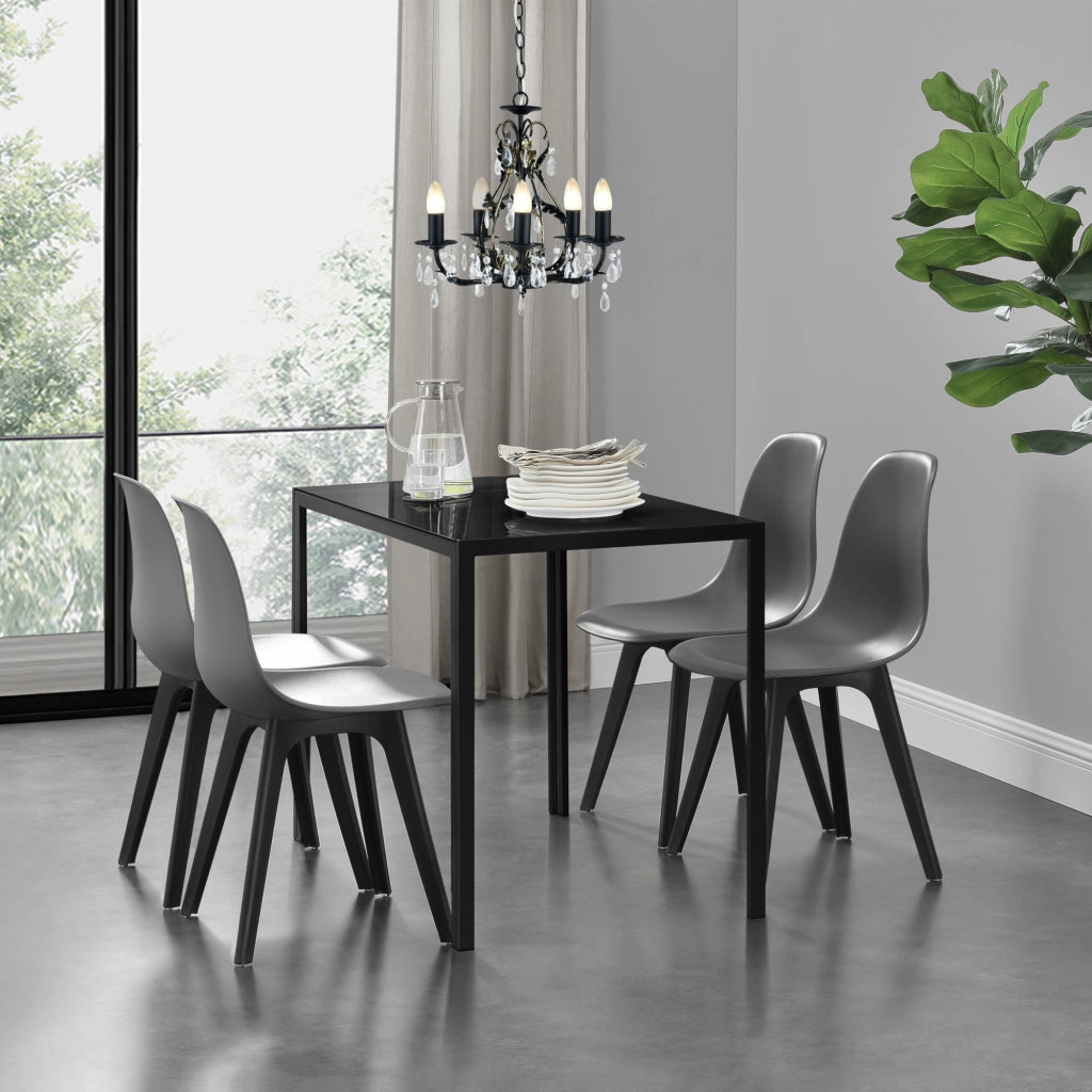 [en.casa] Arredo Sala da Pranzo  Set Tavolo Metallo Vetro 105 x 60 x 75 cm con 4 Sedie in Plastica 83 x 54 x 48 cm Grigio / Nero