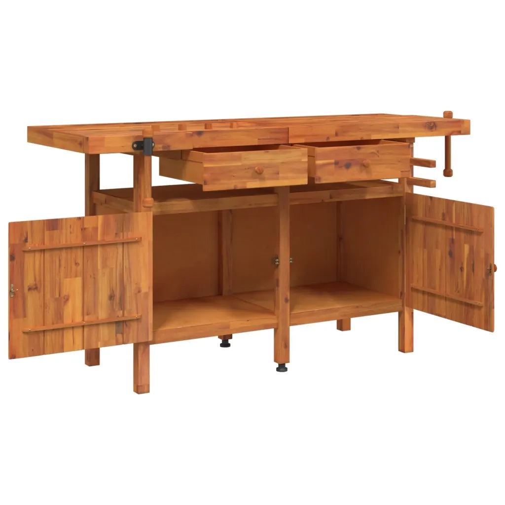Banco Lavoro Cassetti e Morse 162x62x83cm Legno Massello Acacia 153324