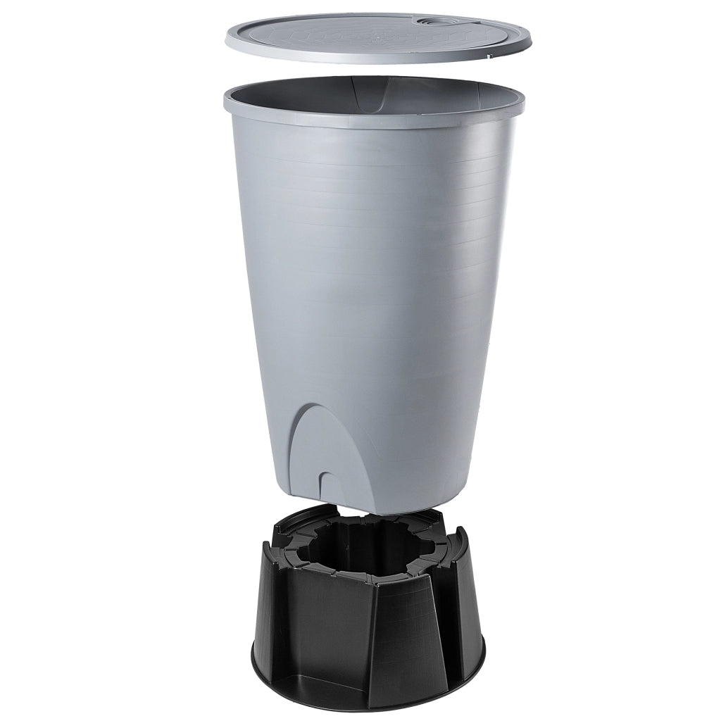 Serbatoio per acqua piovana KADAX 260L, kit di collegamento per barile d'acqua, base per rubinetto