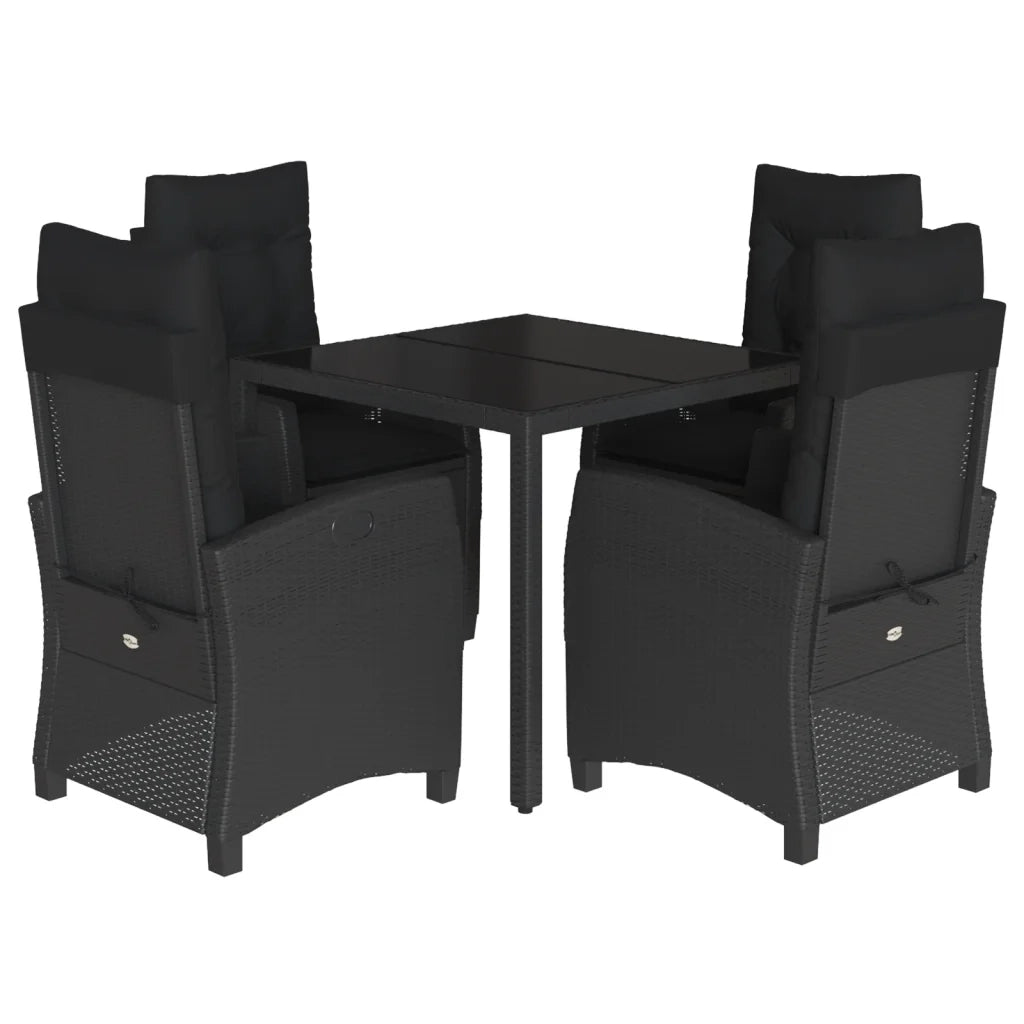 Set da Pranzo da Giardino 5 pz Nero con Cuscini in Polyrattancod mxl 87044