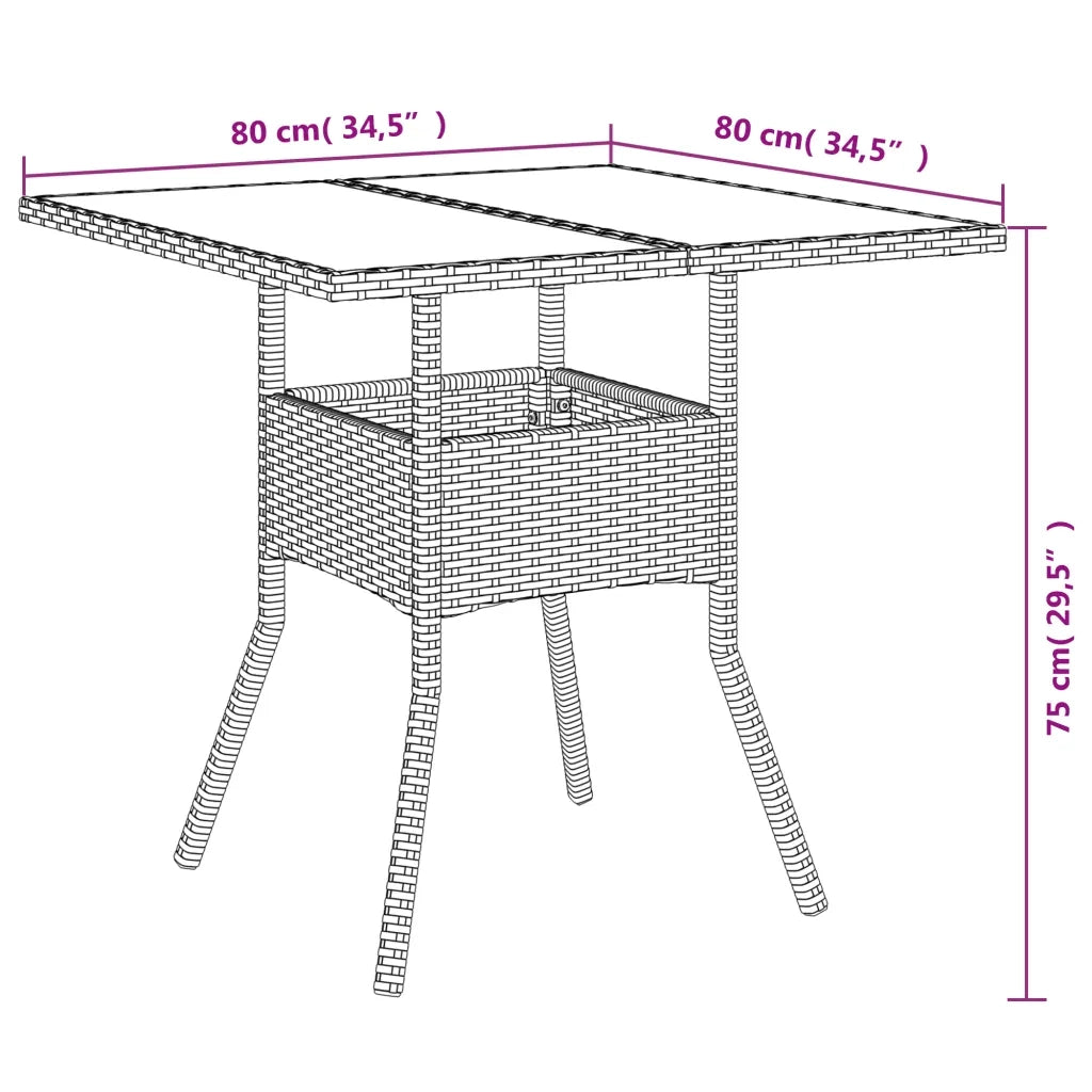 Set da Pranzo da Giardino 3 pz con Cuscini Polyrattan e Vetro 3278609