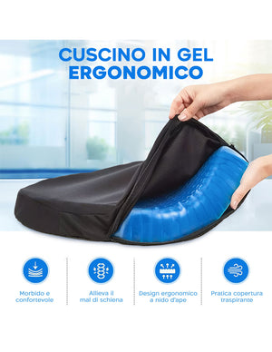 Set 4 Pezzi Cuscino Gel per Sedute Prolungate 37x30x4 cm Ergonomico