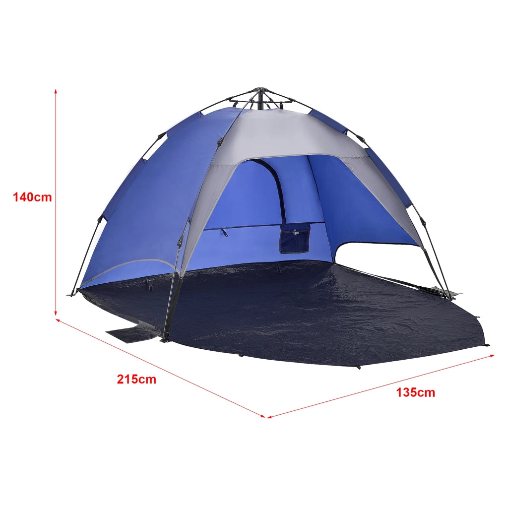 Tenda da spiaggia montaggio immediato 215 x 135 x 140 cm blu scuro grigio 03_0008736