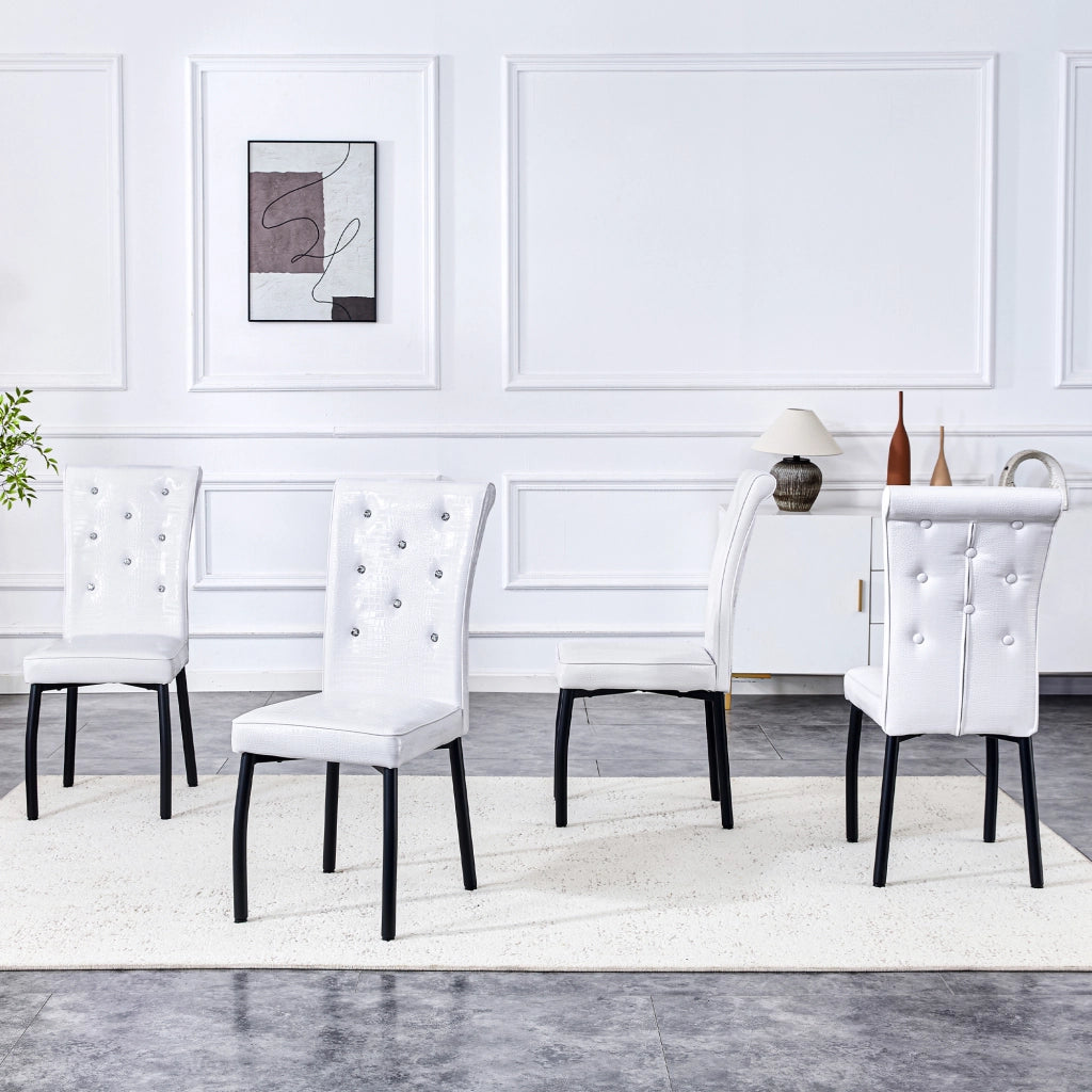 Sedia da pranzo Set da 2 con Bottoni Cristallo e Piedini Regolabili in Metallo e PVC Nero e Bianco