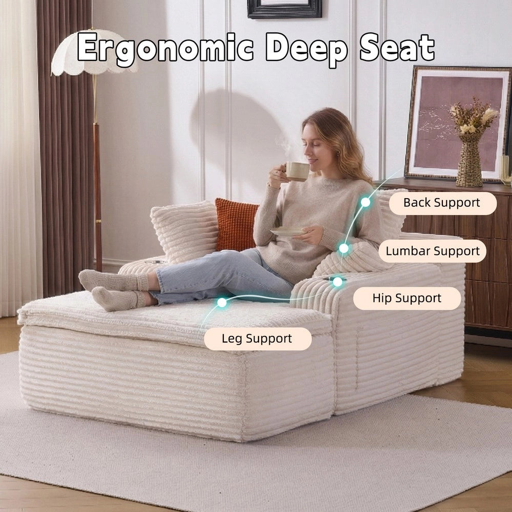 Divano Letto con Chaise Longue ¨C MINIMAL ¨C Beige, 3 Cuscini, Senza Assemblaggio