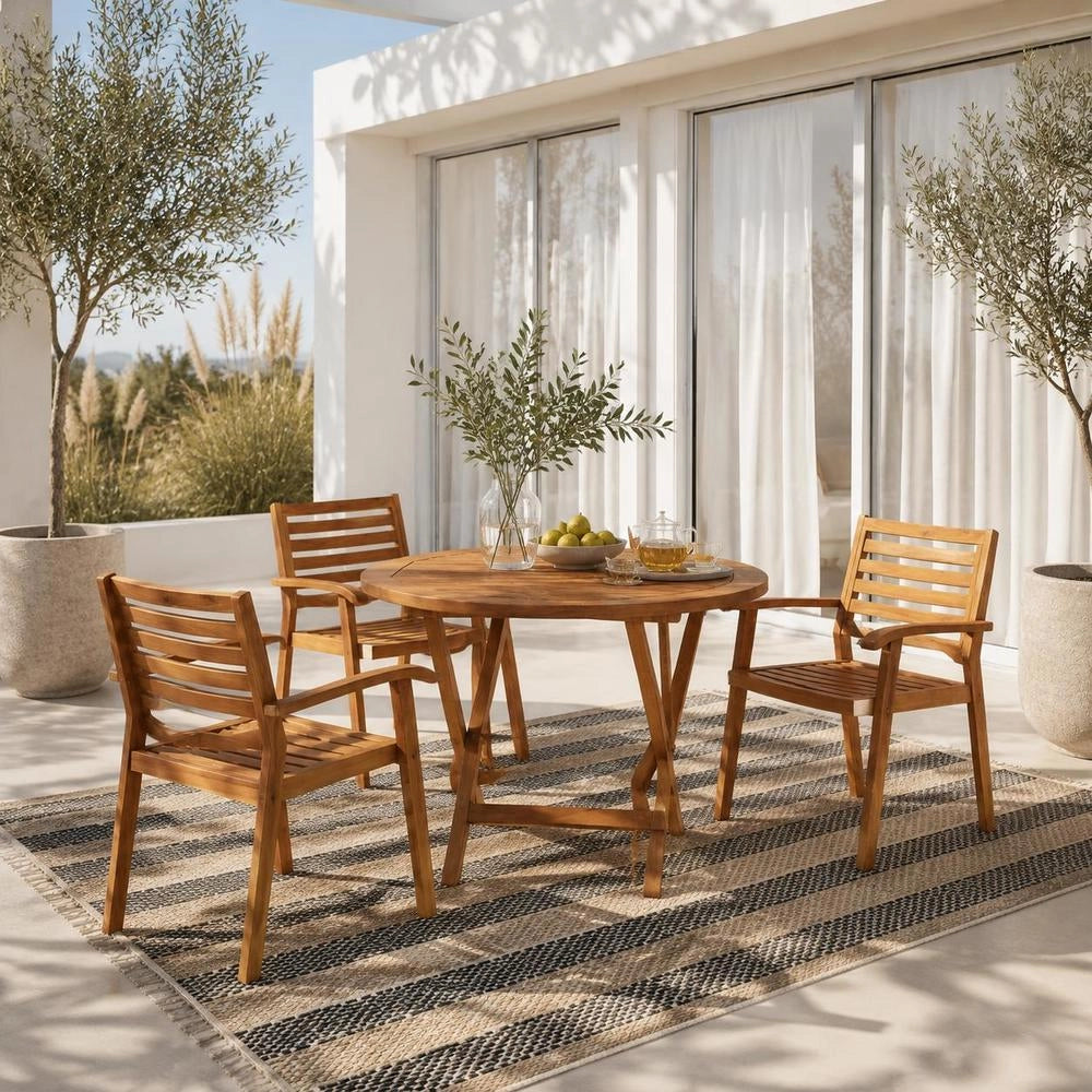 Garden Chairs, 3 Pieces, Solid Acacia Wood