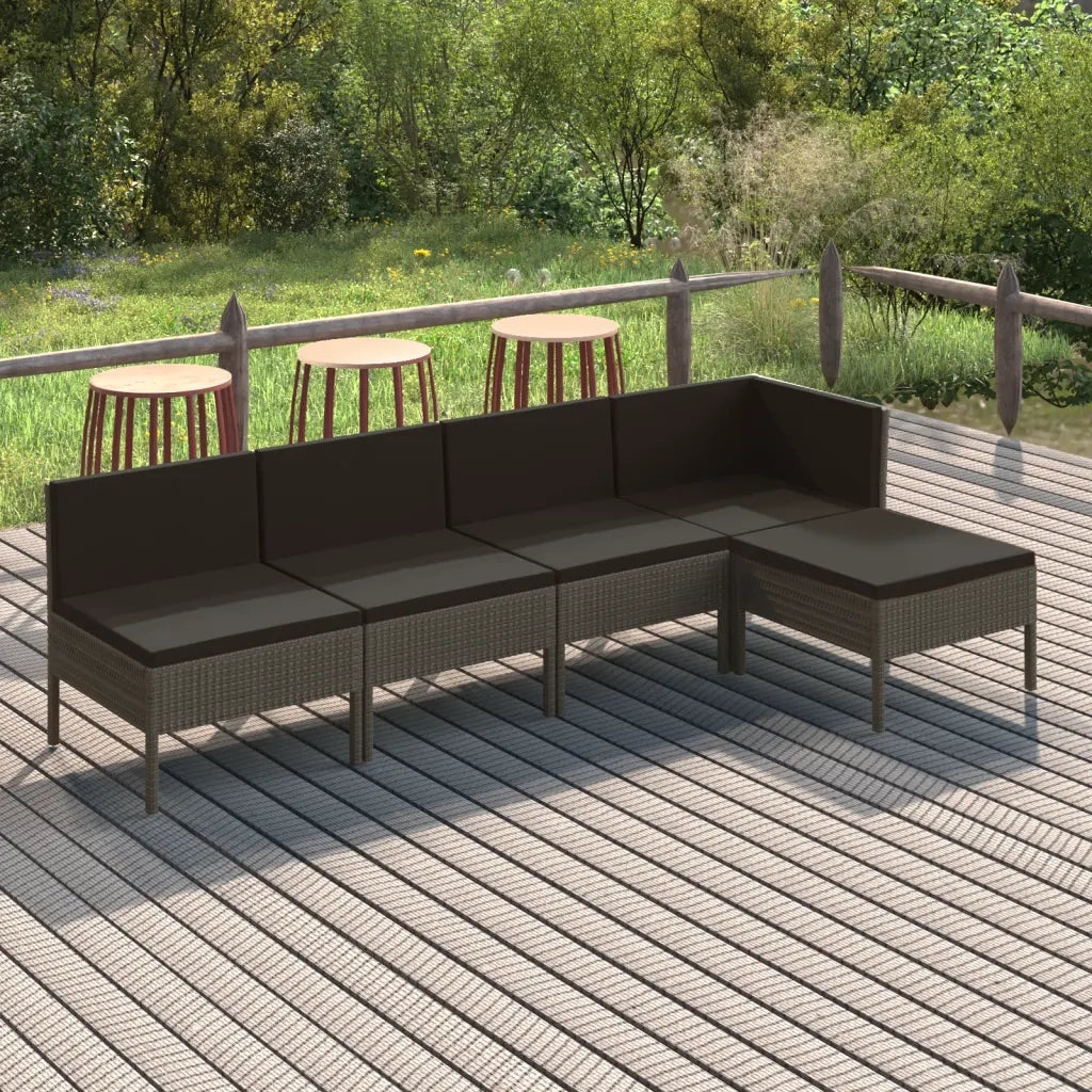 Set Divani da Giardino 5 pz | Set Salotto da Giardino con Cuscini in Polyrattan Grigio