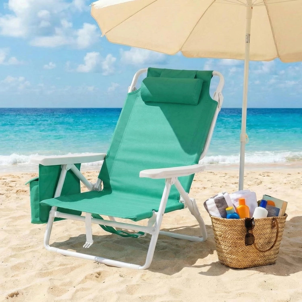 Sedia da Spiaggia Pieghevole, Leggera, Confezione da 2, Sedia Pieghevole Portatile a Zaino, Sedia da Campeggio, Reclinabile, Capacità di Carico fino a 150 kg, Sedia Pieghevole da Esterni