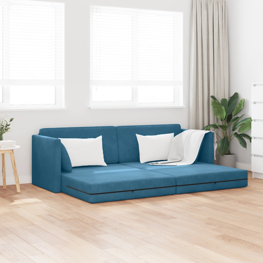 Divano Letto 2-in-1 Blu 213x144x60 cm Velluto