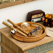 Dienblad a mano con intrecci di rattan 35cm per colazione, bevande e spuntini - Decorazione rustica