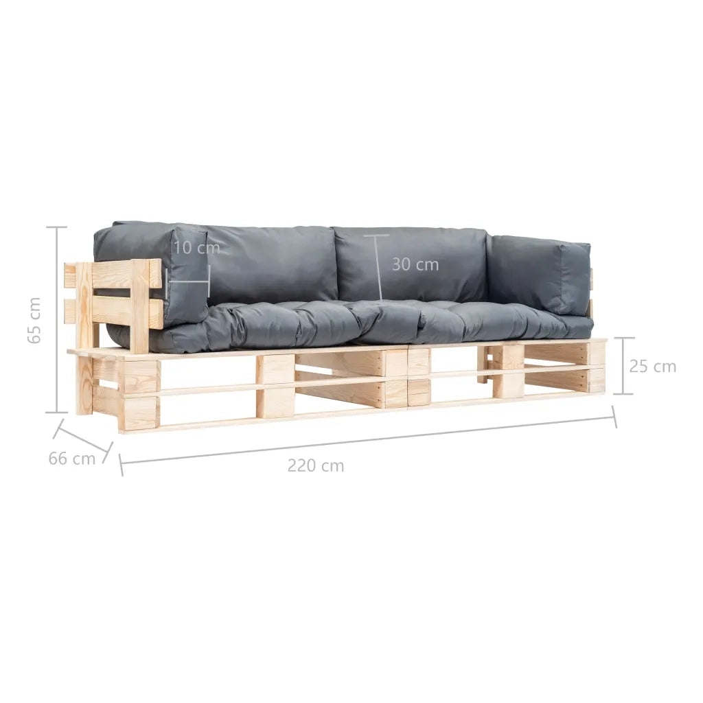 Set Divani Giardino Pallet 2pz con Cuscini Grigi Legno di Pino 277484