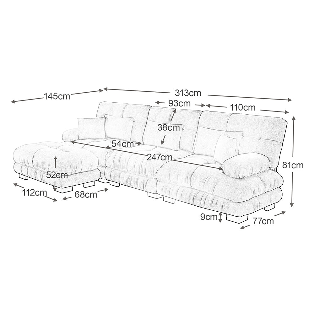 Divano angolare di lusso - Xylo - Forma L extra large, velluto costato con pouf, grigio