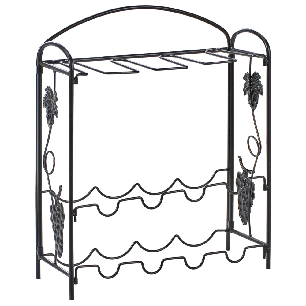 Portabottiglie in metallo nero verniciato 50 x 42 x 15 cm per bottiglie e bicchieri di vino Cucina Sala da pranzo Home Decor