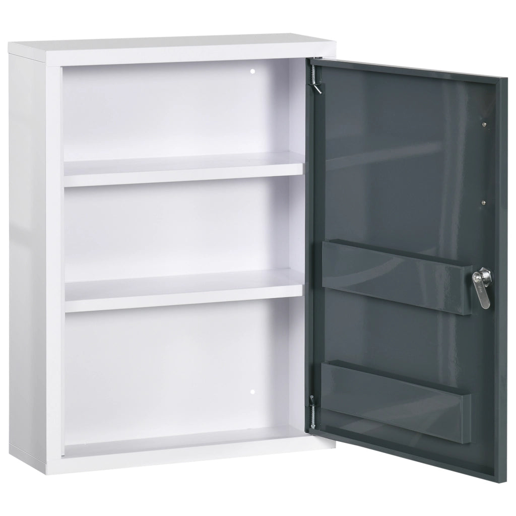 Armadietto Medicinali con 3 Ripiani e Blocco con Chiavi in Acciaio, 40x15x53.5cm, Bianco e Grigio