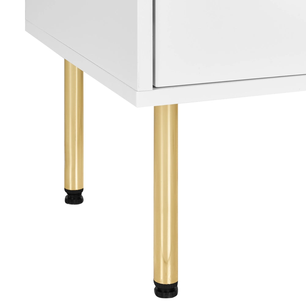 Vetrinetta in MDF bianco con ante in vetro e 2 cassetti Accenti dorati