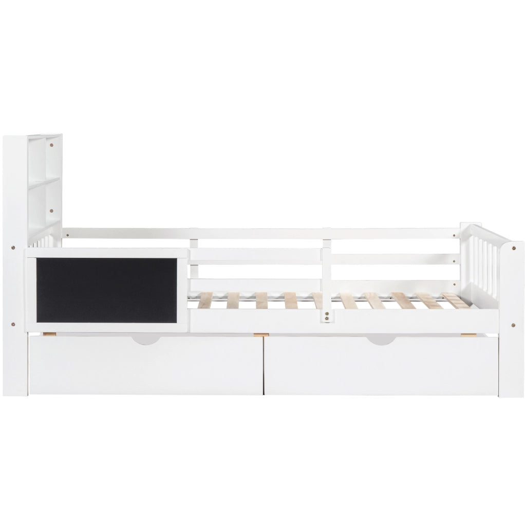 Letto per bambini con lavagna, cassetti e rete 90 x 200 cm bianco
