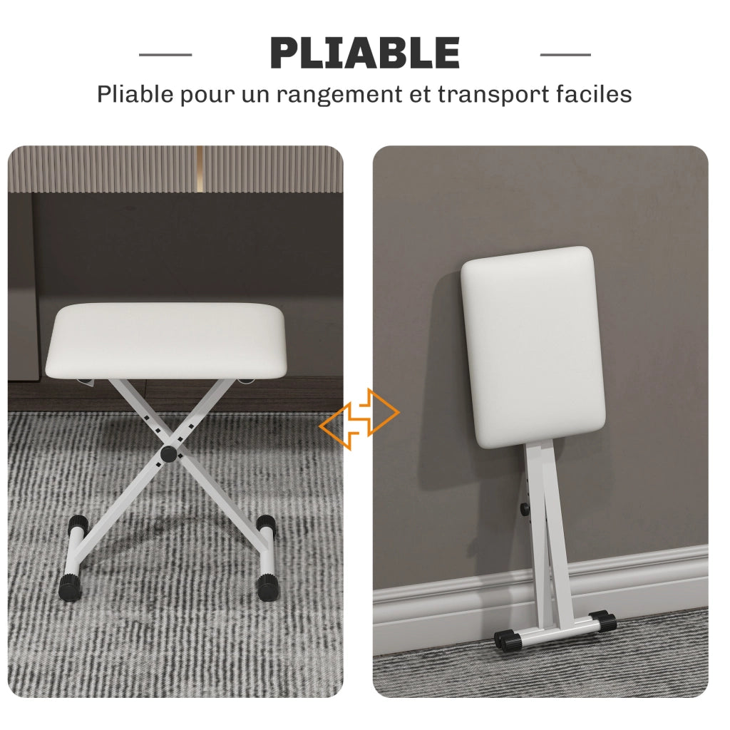 Sgabello da piano regolabile in altezza ¨C zephmum ¨C imbottito in PU, 39x29x37-47 cm, bianco