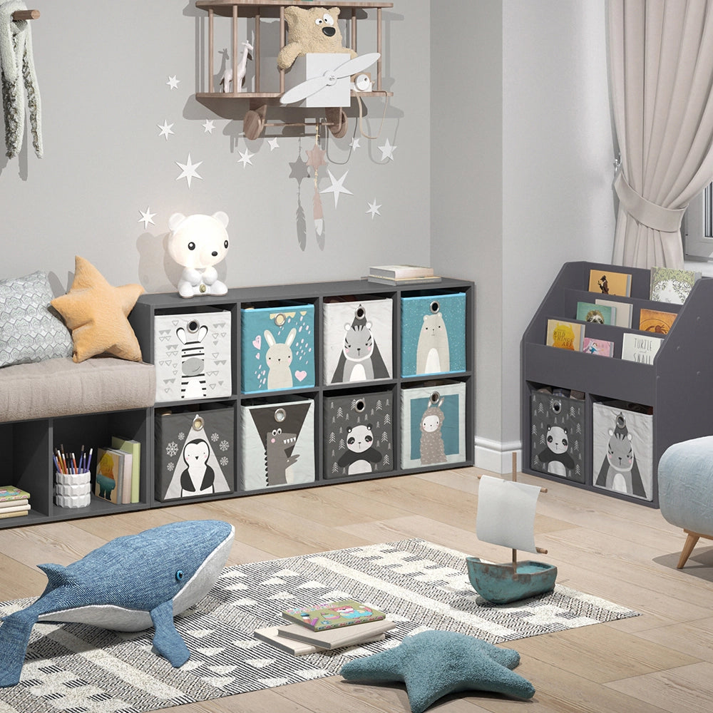 Vicco Libreria bambini Grigio 143 x 72 cm con 8 scatole pieghevoli