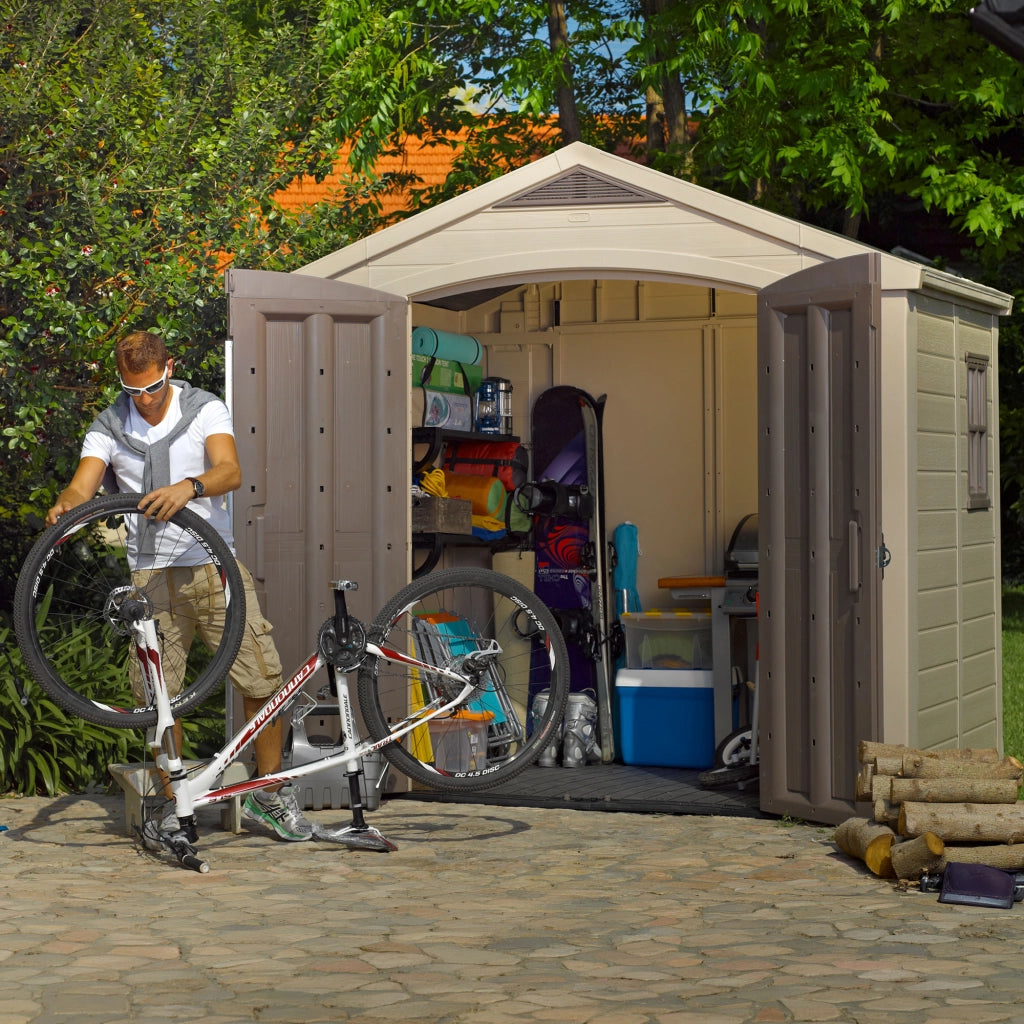 Factor 8x6  - Casetta da Giardino 256,50x243x182 cm 2 Ante per deposito attrezzi finitura effetto legno  in Resina Beige