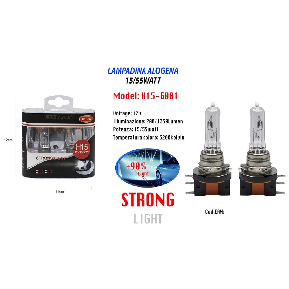 Trade Shop - Lampada Alogena Per Auto 15/55watt H15 12 V Luce Calda Ricambio Maxtech H15-g001 -