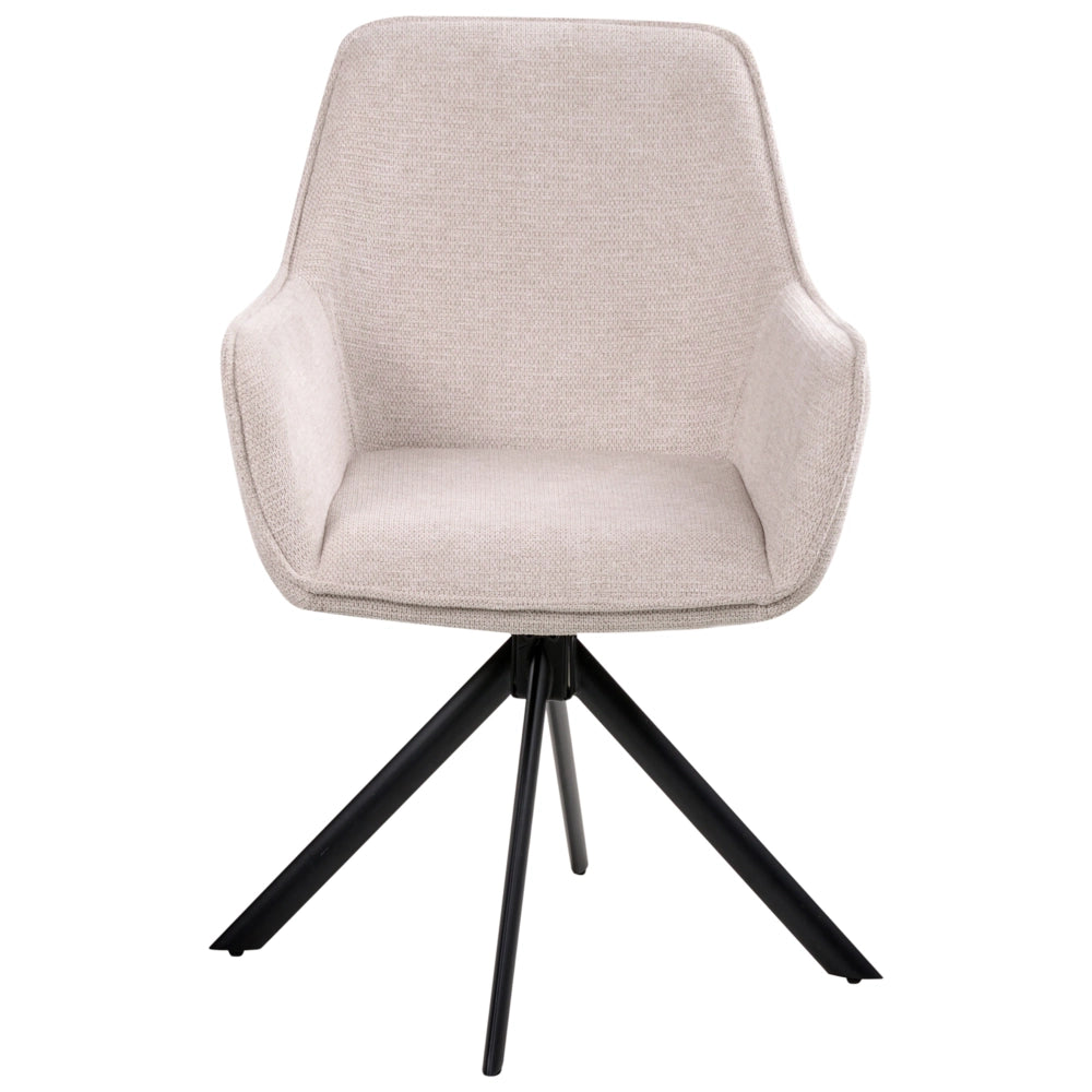 Sedia da pranzo girevole in tessuto beige chiaro con braccioli, stile moderno scandinavo