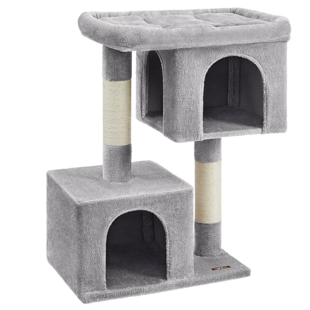 Tiragraffi con albero in sisal 2 tane 68 x 48 x 101 cm lussuoso mobile da gioco per gattini gatti e felini colore grigio 12_0003825