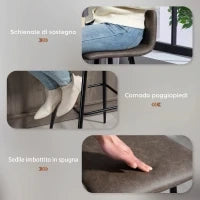 Set 2 Sgabelli Bar con Schienale Basso e Poggiapiedi, Rivestimento in PU e Gambe in Acciaio, Marrone Scuro