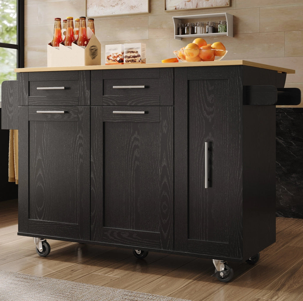 Isola cucina 110x46x90;5 cm pieghevole; in MDF e metallo; nero