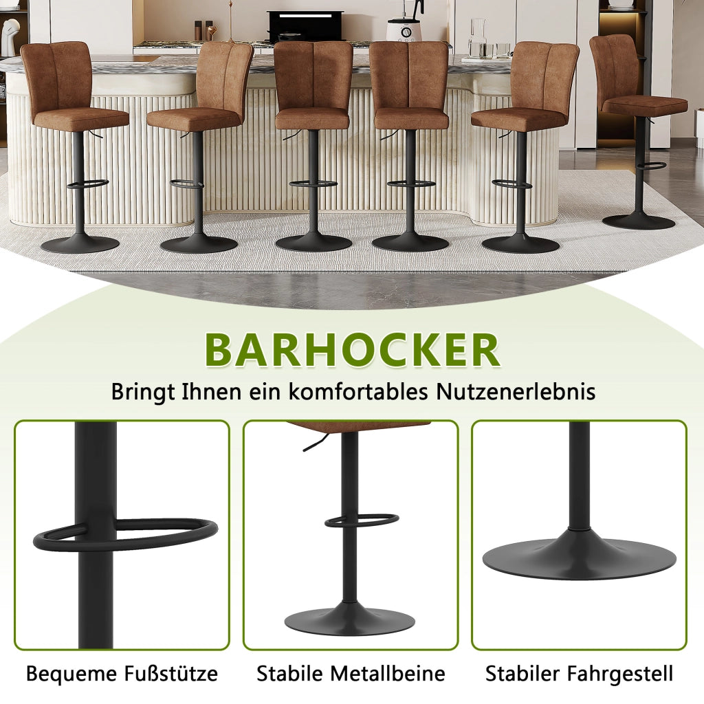 Taburetto da bar set di 2 girevole a 360° con altezza regolabile e poggiapiedi in tessuto e metallo marrone nero