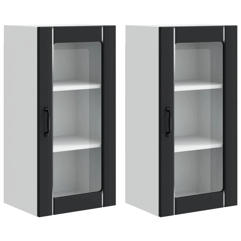 Mobiletto in vetro da parete PORTO 2 pcs Nero 40 x 31 x 80 cm
