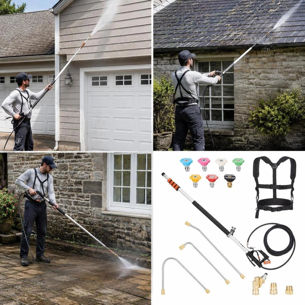 Telescopic Spray Lance, 6358 Mm, 4000 Psi, Telescopic Lance With Pressure Washer Extension Rods, Gutter Cleaner, Swivel Coupling, 7 Spray Nozzle Tips & Adjustable Support Strap