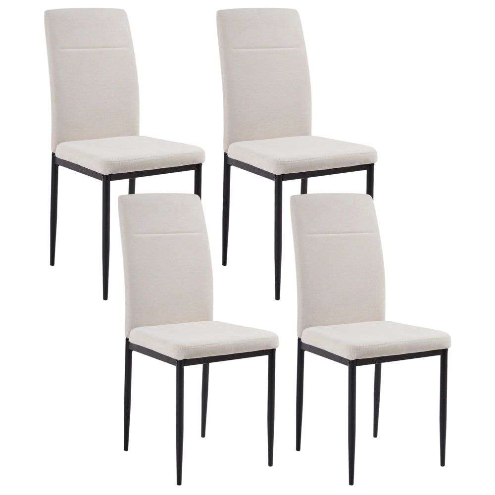 Set di 4 sedie da pranzo in tessuto, rivestimento beige chiaro gambe in ferro nero senza braccioli per sala da pranzo