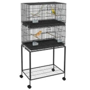 Gabbia per Uccelli in Acciaio e PP, Design Impilato con Posatoi, Altalene e Scalette, 77x46x164 cm, Nero