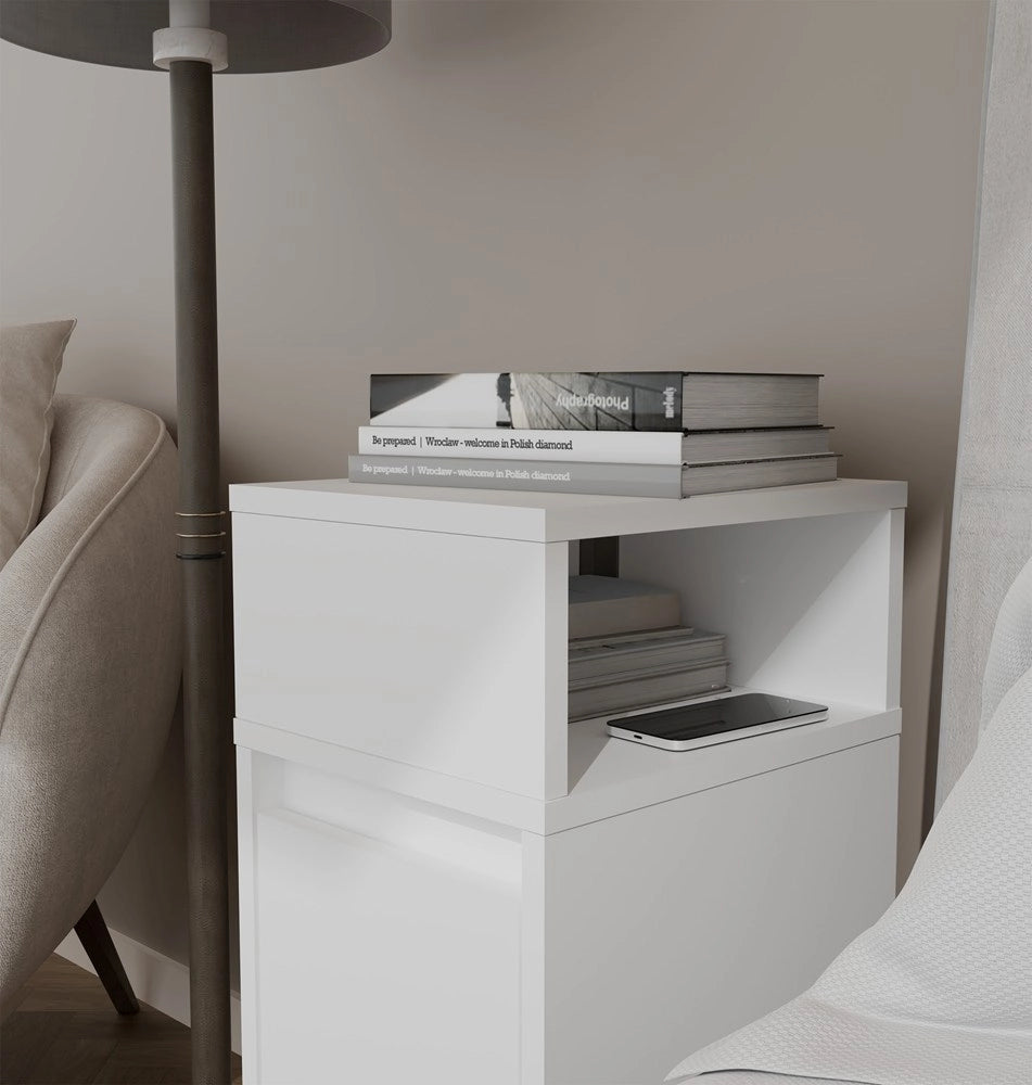 Comodino york tavolino nocny ripiano 2 cassetti per camera da letto bianco