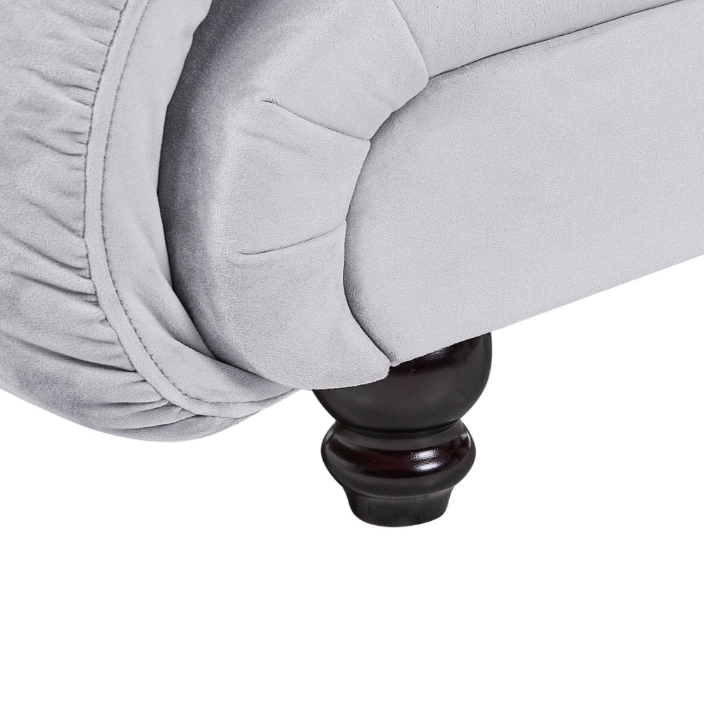 Chaise longue Velluto Grigio Destra Imbottitura Gambe Nere Design Moderno