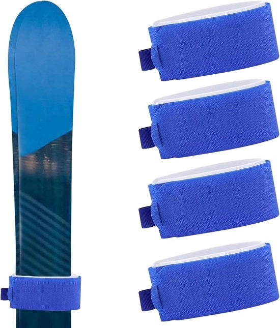 Pacchetto da 4 pezzi di Strisce di Legatura per Sci Flessibili - Piastrine Antiscivolo Protettive | per il Trasporto di Sci/Board a Neve/Stick | Piumino EVA e Design di Lunghezza Estesa (Blu)