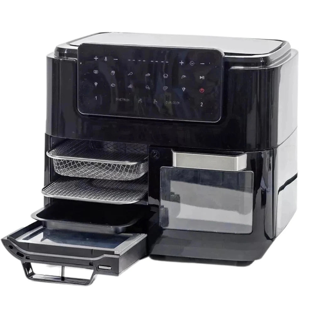 Trade Shop - Forno + Friggitrice Ad Aria Multifunzione Con Doppio Secchio Staccabile 12lt 2600w -
