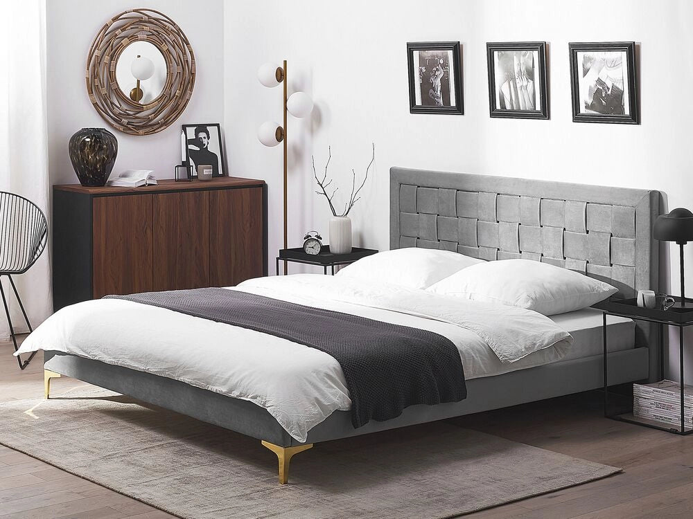 Letto Imbottito Matrimoniale 140 x 200 cm Testiera Grigio Velluto Gambe Dorate