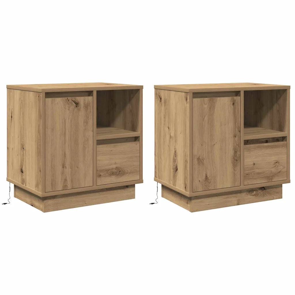 Set di 2 Comodini | Armadio da Notte | Mobiletto da notte Rovere artigianale 50 x 34,5 x 50 cm.